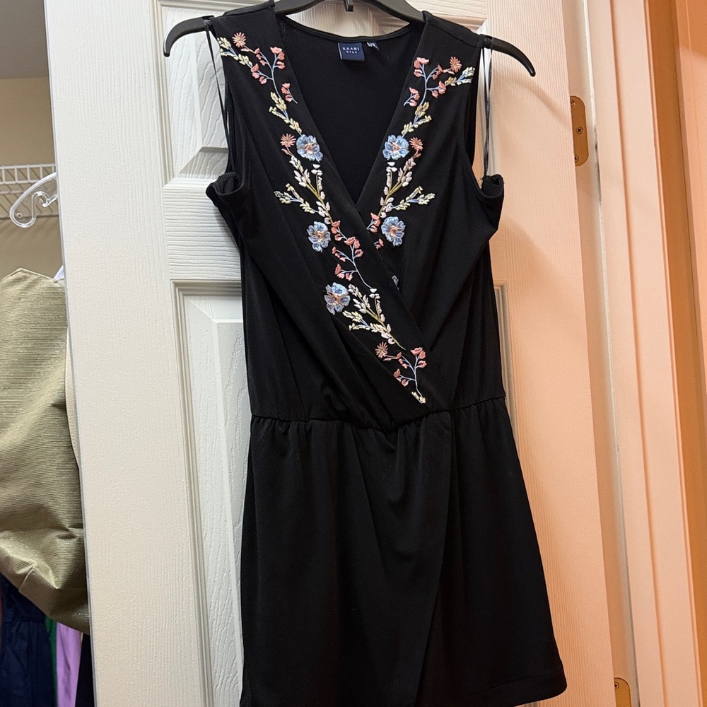 Elevated Black Embroidered V-Neck Romper